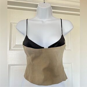 Zara Crop Top/Bustier, Black/Khaki, Size L, zipper side.